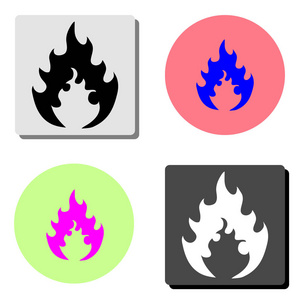 火焰。四种不同颜色背景的简单平面矢量图标插图