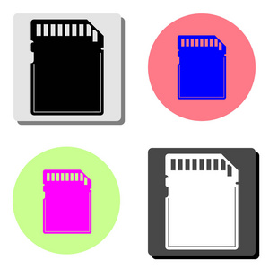 记忆卡。四种不同颜色背景的简单平面矢量图标插图
