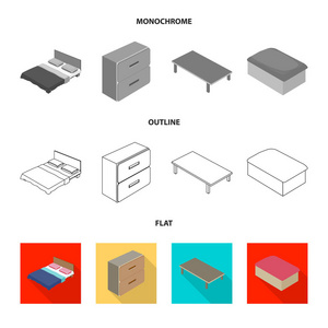 卧室和房间图标的孤立对象。库存的卧室和家具矢量图标收藏
