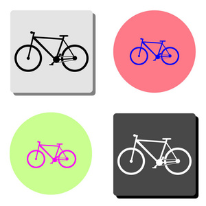 自行车。 四种不同颜色背景的简单平面矢量图标插图