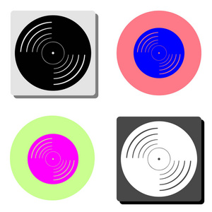 discvector乙烯基唱片. 四种不同颜色背景的简单平面矢量图标插图照片