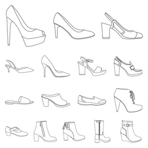 鞋子和妇女标志的被隔绝的对象。网站的鞋类和脚股票符号集