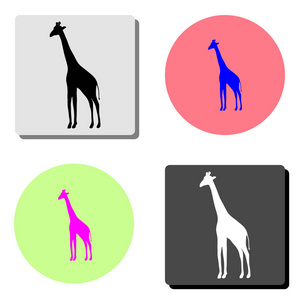 长颈鹿。 四种不同颜色背景的简单平面矢量图标插图