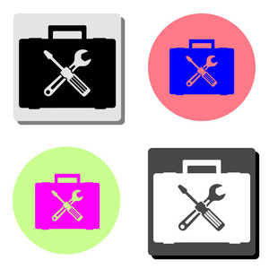 工具箱。 四种不同颜色背景的简单平面矢量图标插图