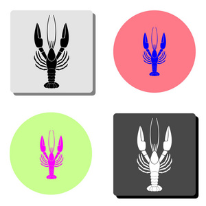 龙虾。 四种不同颜色背景的简单平面矢量图标插图