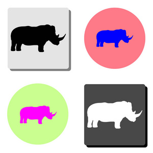 犀牛。 四种不同颜色背景的简单平面矢量图标插图