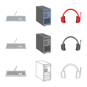 便携式计算机和设备符号的矢量设计。用于 web 的笔记本电脑和服务器股票符号集