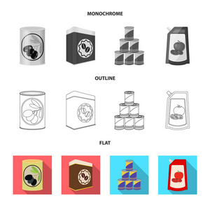 向量例证罐头和食物标志。网络中的 can 和包装股票符号的收集