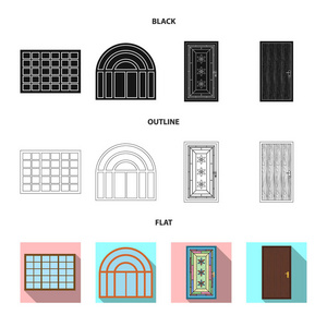 矢量设计的门和前图标。股票的门和木质矢量图标集