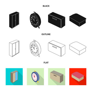 卧室和房间图标的矢量插图。一套卧室和家具矢量图标股票