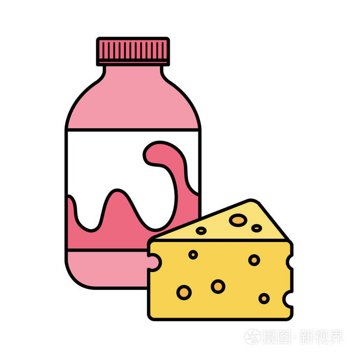 美味的瓶装酸奶与奶酪部分