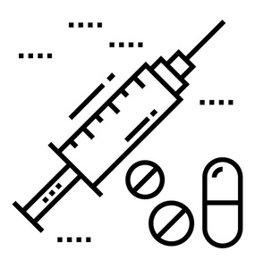 药物符号注射和药丸线矢量