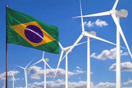 巴西替代能源风能工业概念与风车和旗帜替代可再生能源工业插图3