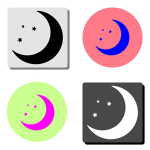 月亮。 四种不同颜色背景的简单平面矢量图标插图