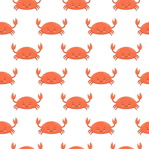 白色背景上有可爱的卡通螃蟹的无缝图案。 矢量股票插图。