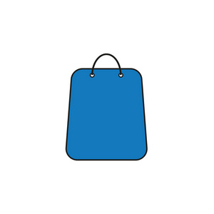 白色背景上购物袋符号图标的平面设计风格矢量插图。 彩色黑色轮廓。