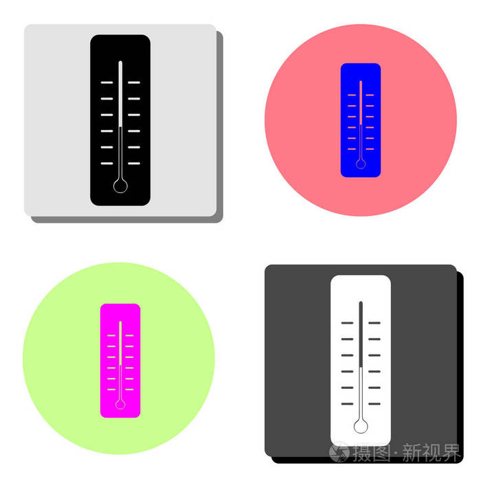 温度计。 四种不同颜色背景的简单平面矢量图标插图
