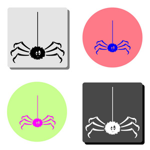 蜘蛛。 四种不同颜色背景的简单平面矢量图标插图