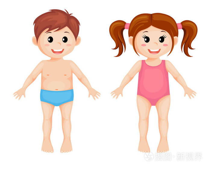 身体的一部分. 可爱的卡通男孩和女孩