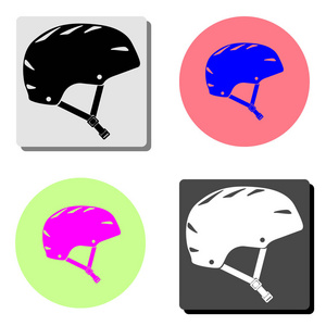 自行车头盔。 四种不同颜色背景的简单平面矢量图标插图