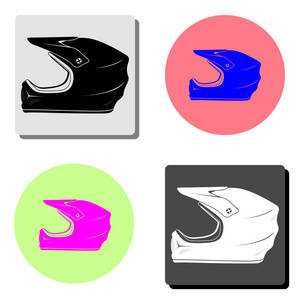 摩托车头盔。 四种不同颜色背景的简单平面矢量图标插图