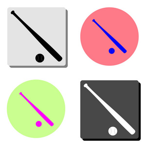 棒球。 四种不同颜色背景的简单平面矢量图标插图