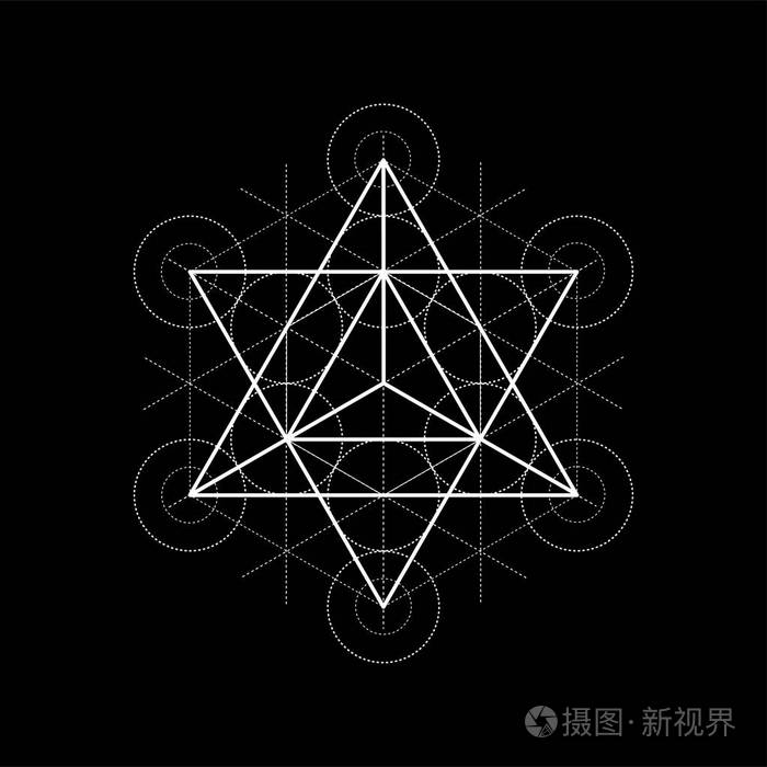 来自节拍器的星四面体立方体神圣的几何矢量插图黑色背景