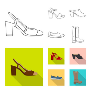 鞋子和妇女标志的向量例证。网上鞋类和足部股票符号的收集
