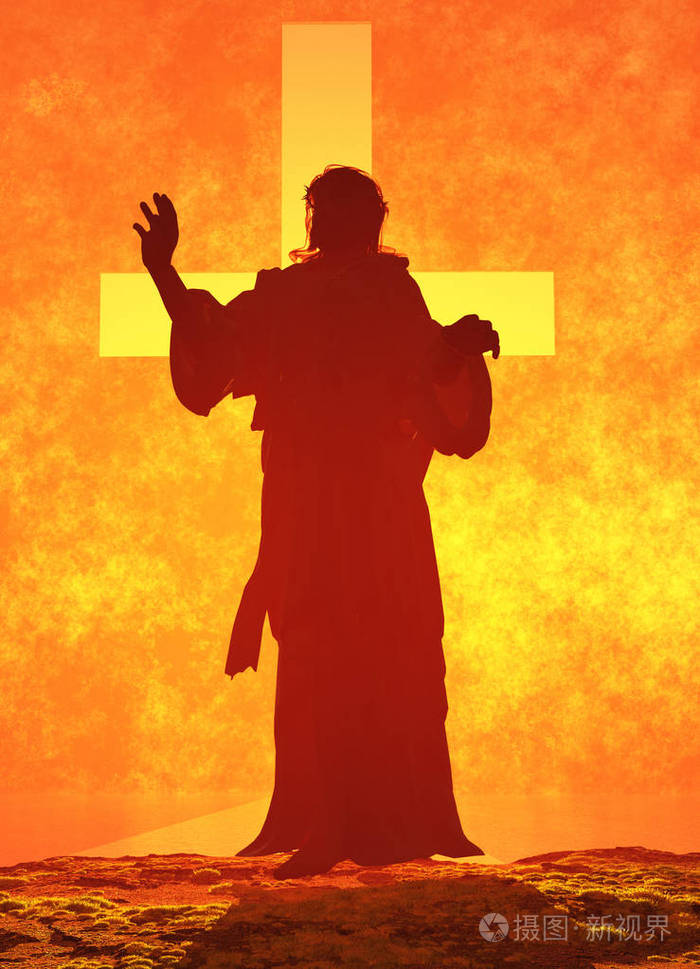 耶稣的剪影. 三维渲染