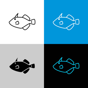 菲菲什图标。丝鱼的线条风格符号