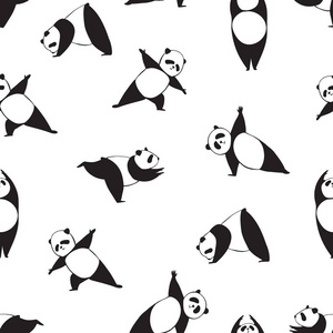 熊猫黑白无缝矢量图案. 简单的熊做运动照片
