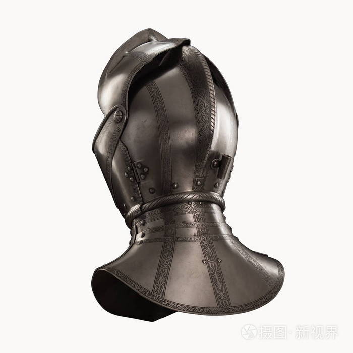 中世纪骑士意大利头盔臂架时期16世纪白色背景.