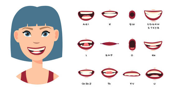 卡通说话的嘴和嘴唇表情矢量动画姿势.