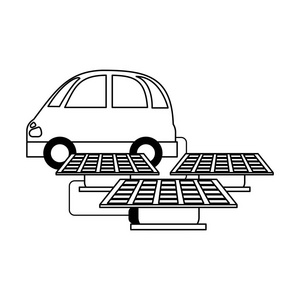 电动汽车与太阳能电池板黑色和白色