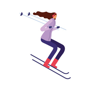 妇女滑雪在冬天季节图片