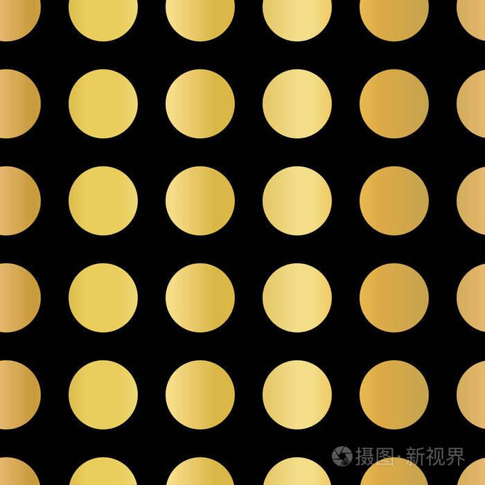 圆圈无缝向量.黑色背景上闪亮的金属金色箔点.