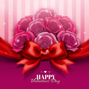 s day design with roses boutique and red bow in 3d illustration