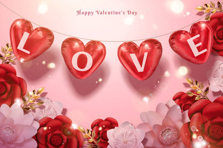 s day sale with heart shaped balloons and paper flowers in 3d il