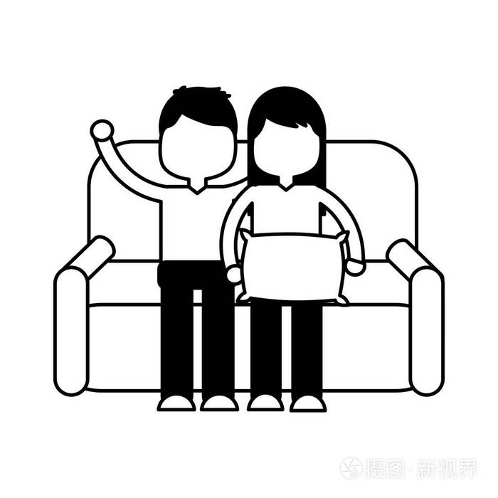 坐在沙发上的男孩和女孩插画-正版商用图片185jjw-摄图新视界