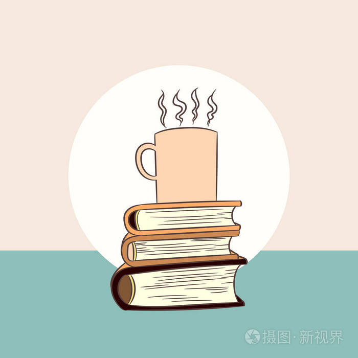热咖啡在书上为横幅海报食品和饮料的商业概念。 vecter插图