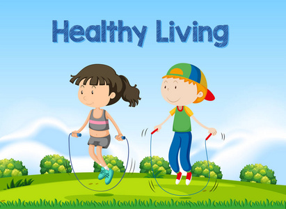 男孩和女孩跳绳插图照片