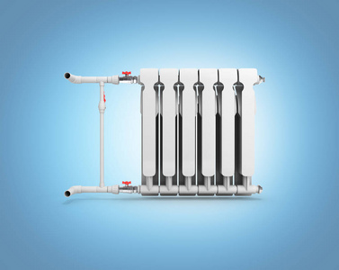 加热白色散热器隔离蓝色梯度背景3D