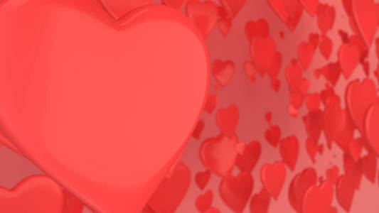 红心背景。 情人节。 三维渲染插图。