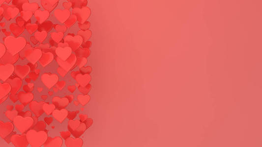 红心背景。 情人节。 三维渲染插图。