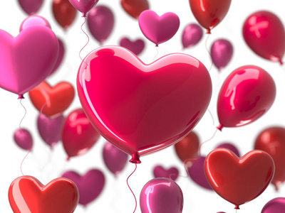 情人节抽象的背景与红色的3d 气球。心脏形状。2月14日, 亲爱的。浪漫的婚礼贺卡。女人, 母亲节。3d 渲染