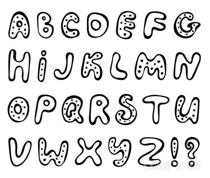 手绘abc矢量集隔离在白色背景上可爱的涂鸦字母有趣的子弹