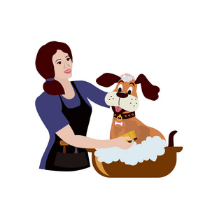 狗发廊造型标志和宠物美容店. 矢量插图照片