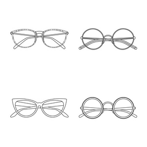 眼镜和框架标志的矢量插图。收集眼镜和附件股票符号的网站