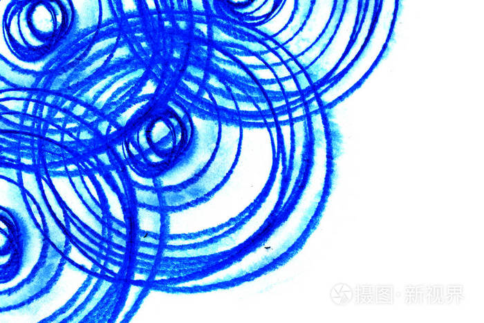 白色背景上混沌蓝色圆圈图案的插图。