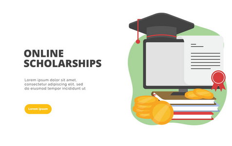网上奖学金平面设计横幅插图概念数字营销和商业推广